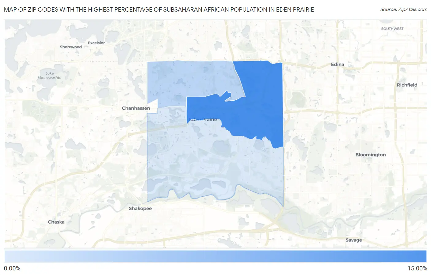 Zip Codes with the Highest Percentage of Subsaharan African Population in Eden Prairie Map