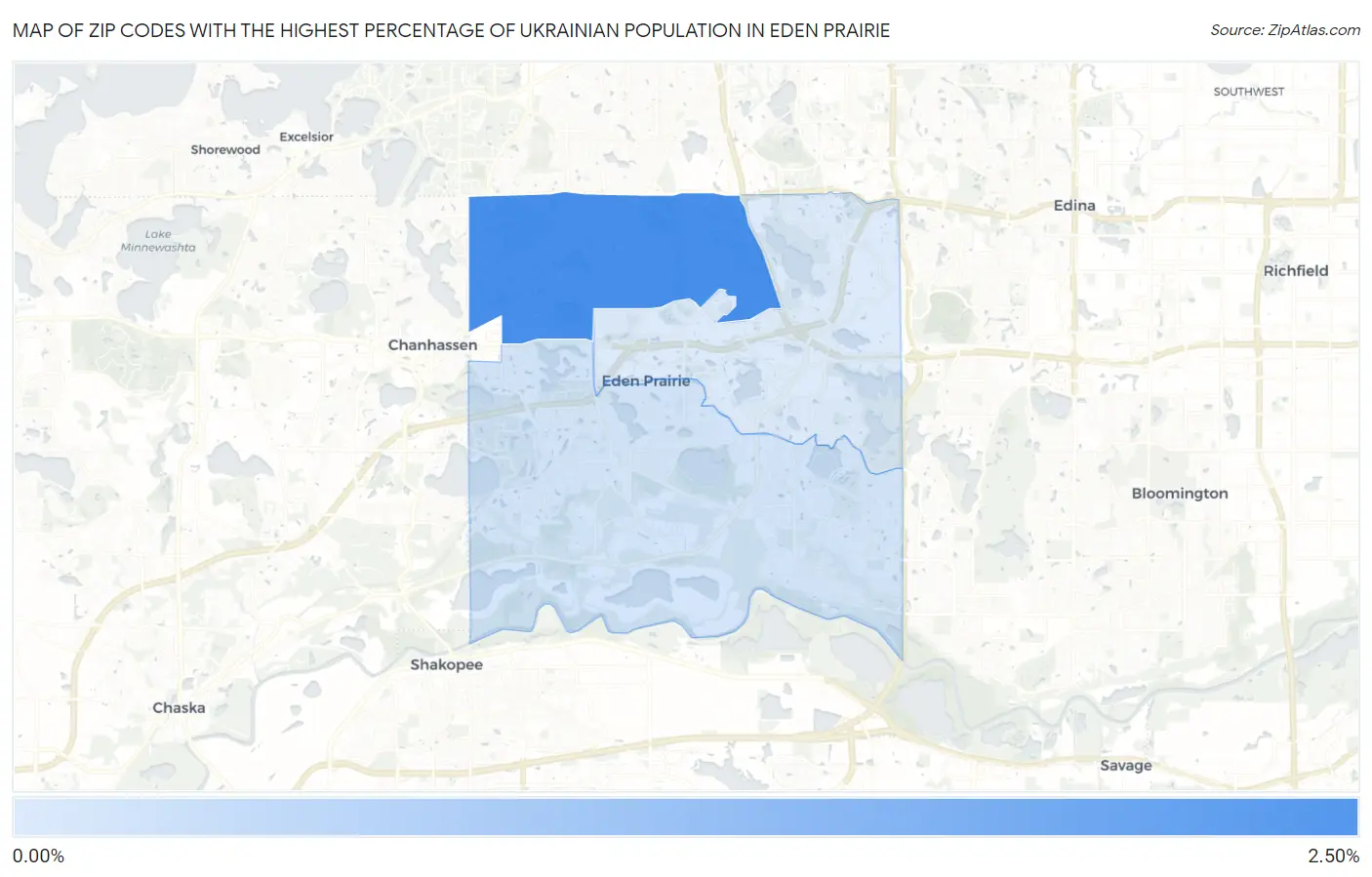 Zip Codes with the Highest Percentage of Ukrainian Population in Eden Prairie Map