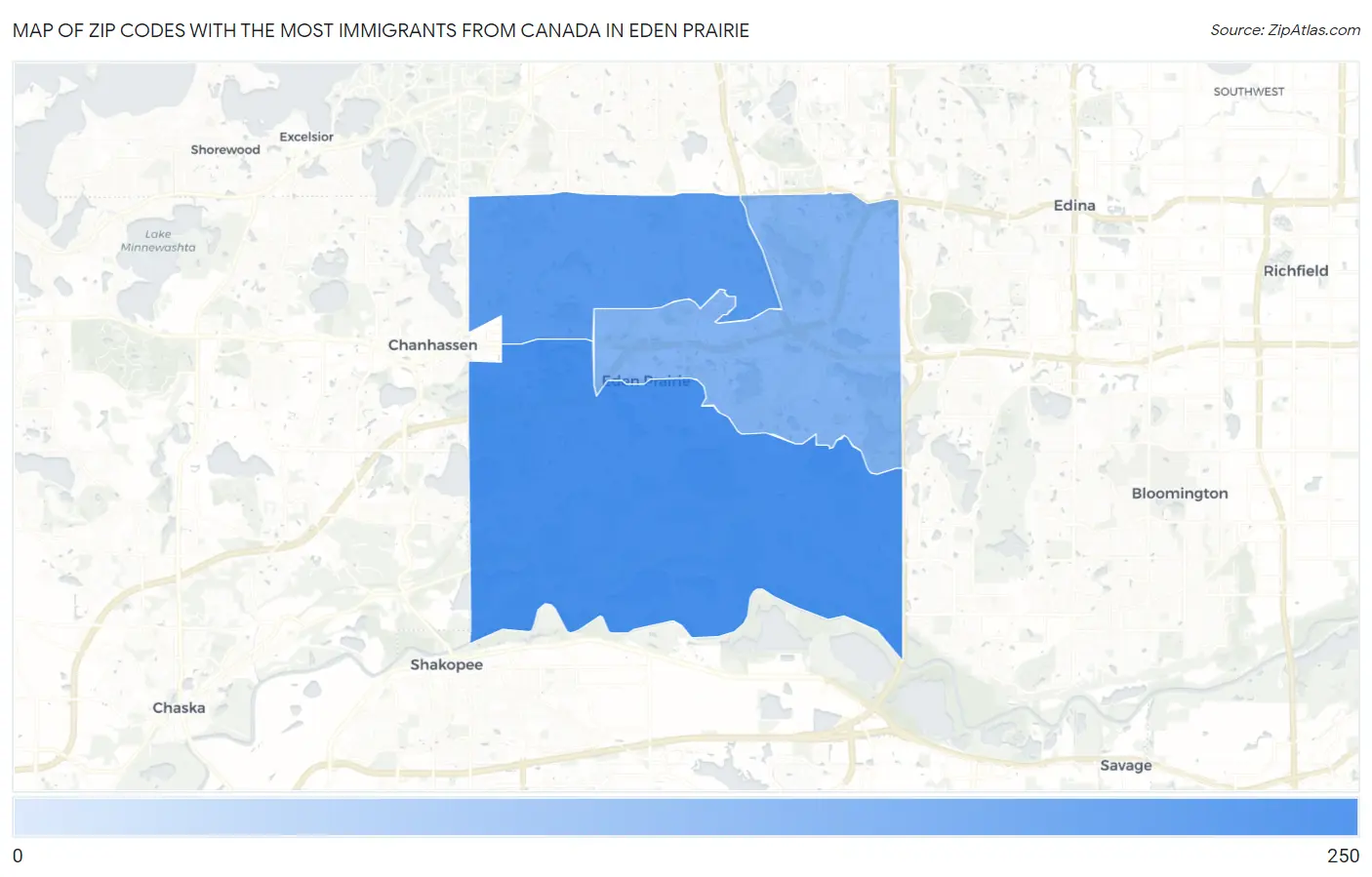 Zip Codes with the Most Immigrants from Canada in Eden Prairie Map