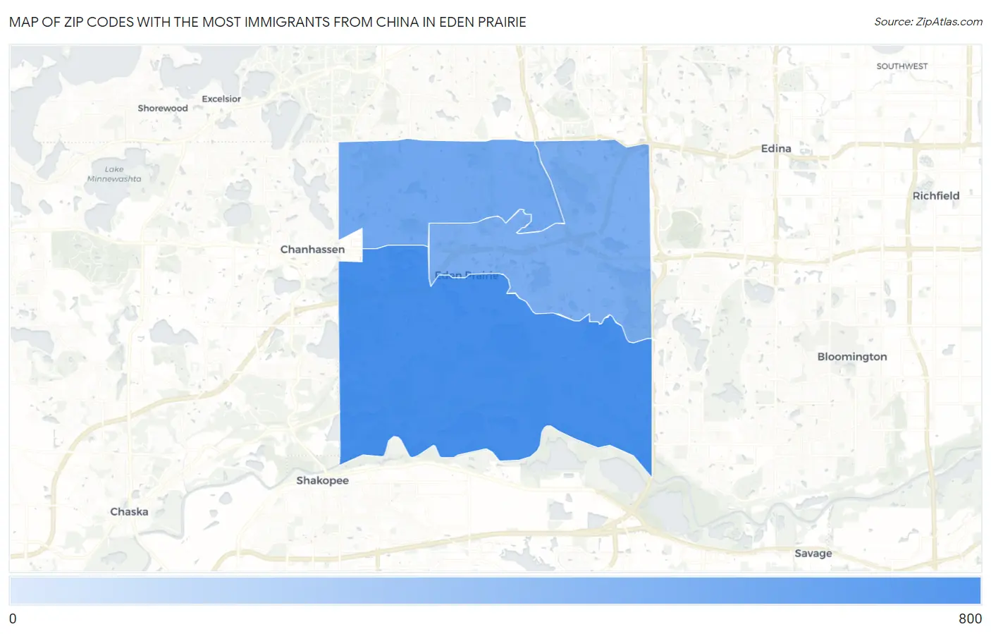 Zip Codes with the Most Immigrants from China in Eden Prairie Map