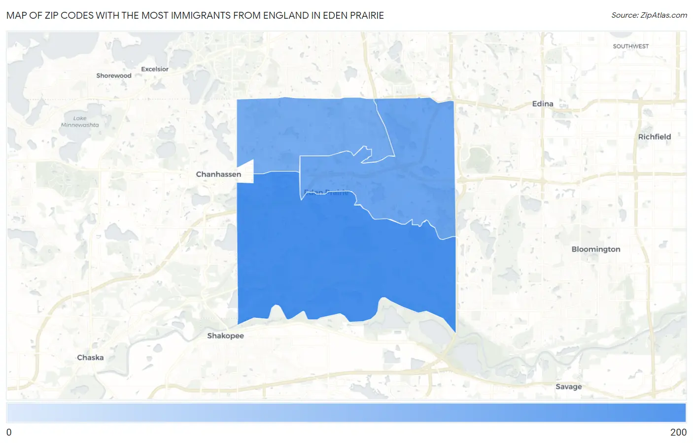 Zip Codes with the Most Immigrants from England in Eden Prairie Map