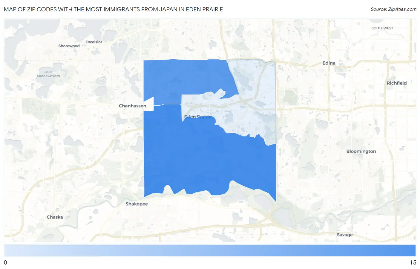 Zip Codes with the Most Immigrants from Japan in Eden Prairie Map