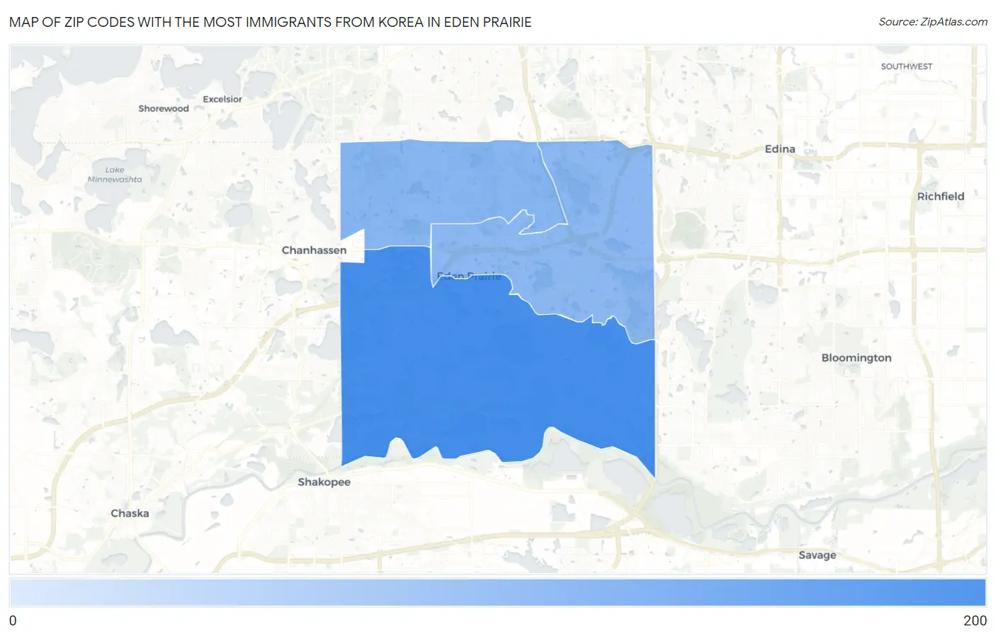 Zip Codes with the Most Immigrants from Korea in Eden Prairie Map