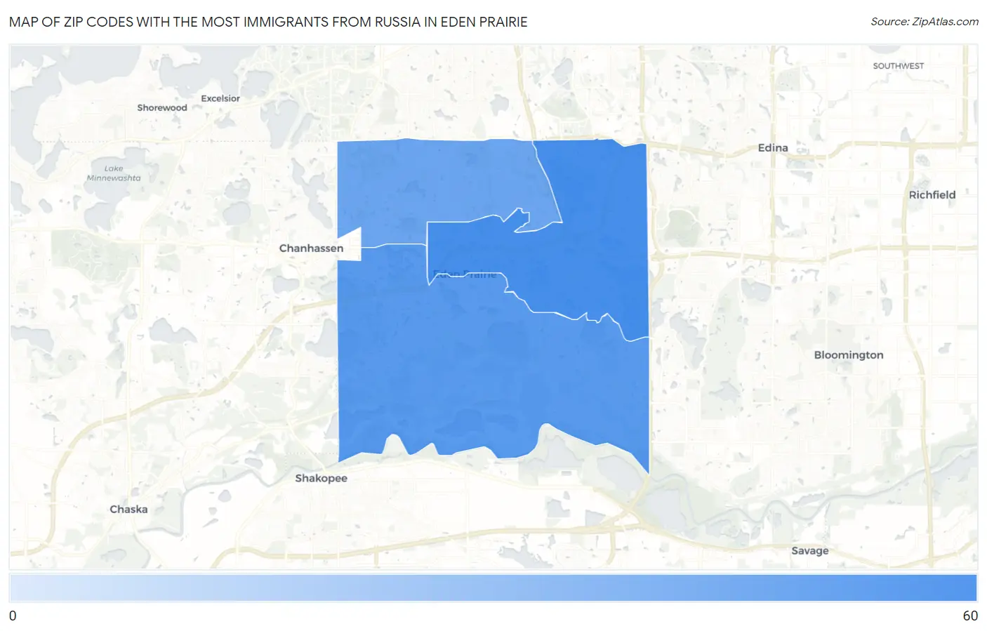 Zip Codes with the Most Immigrants from Russia in Eden Prairie Map