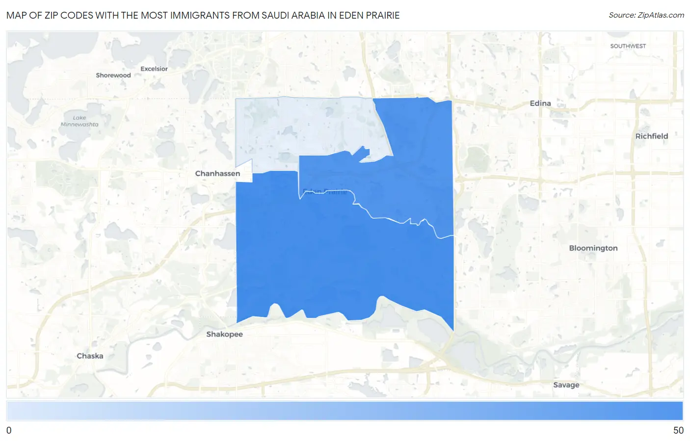 Zip Codes with the Most Immigrants from Saudi Arabia in Eden Prairie Map