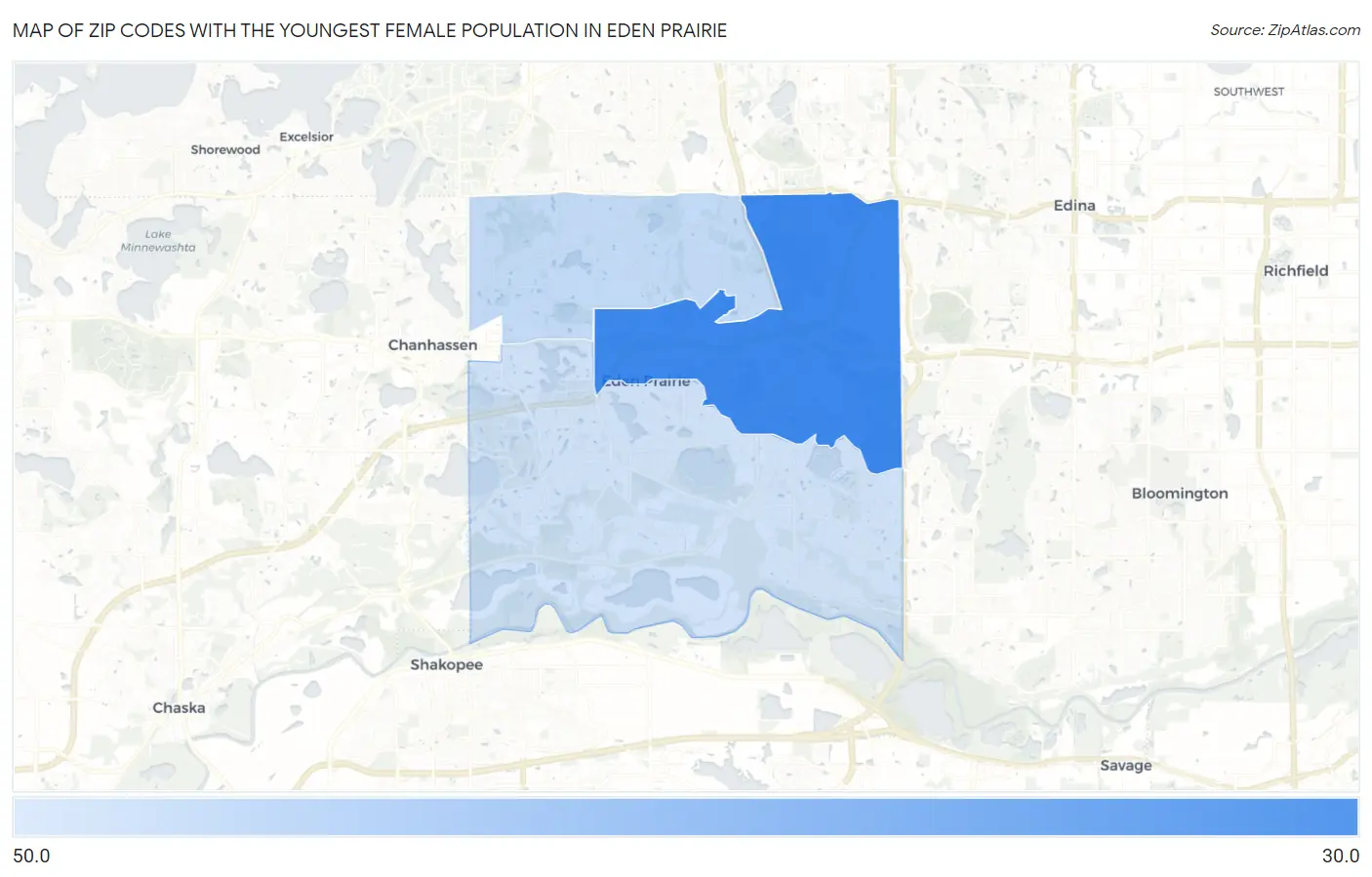 Zip Codes with the Youngest Female Population in Eden Prairie Map
