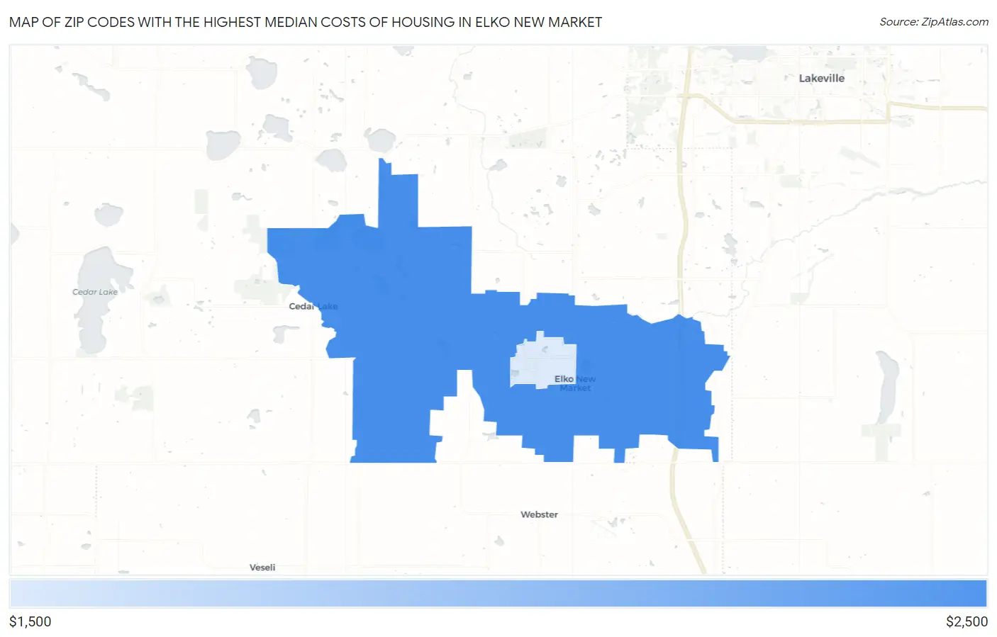 Zip Codes with the Highest Median Costs of Housing in Elko New Market Map