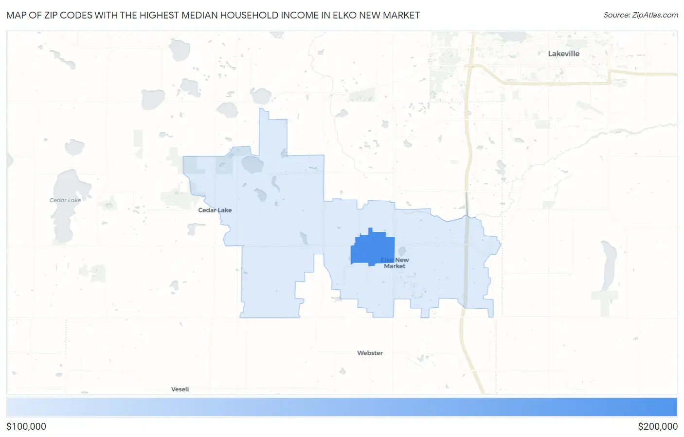 Zip Codes with the Highest Median Household Income in Elko New Market Map