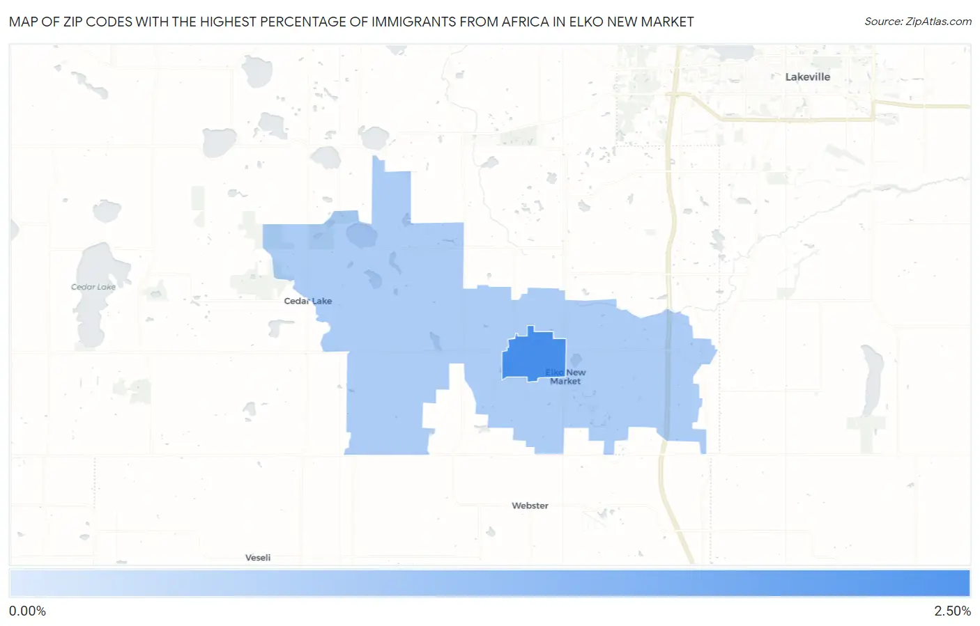 Zip Codes with the Highest Percentage of Immigrants from Africa in Elko New Market Map