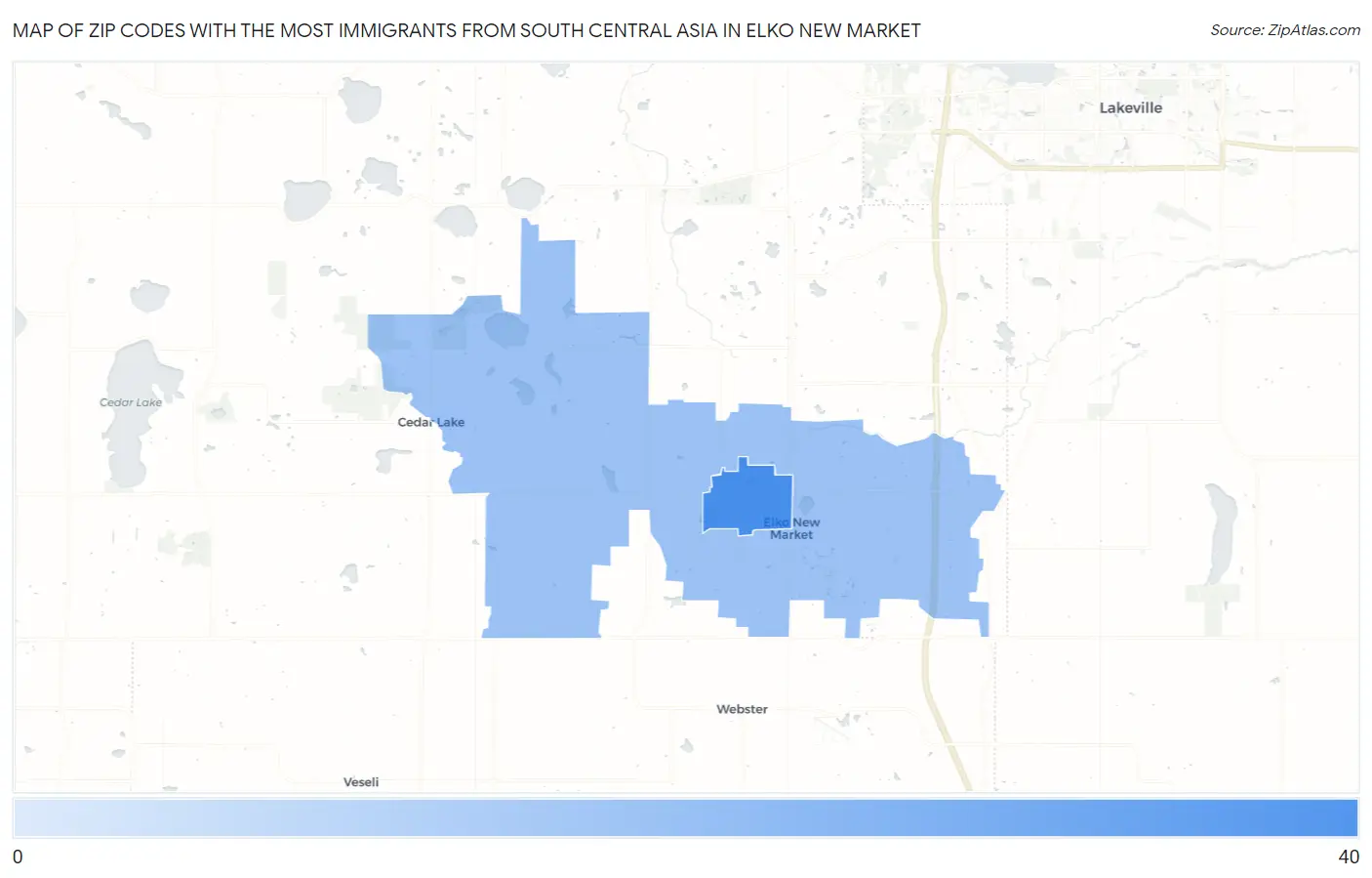 Zip Codes with the Most Immigrants from South Central Asia in Elko New Market Map