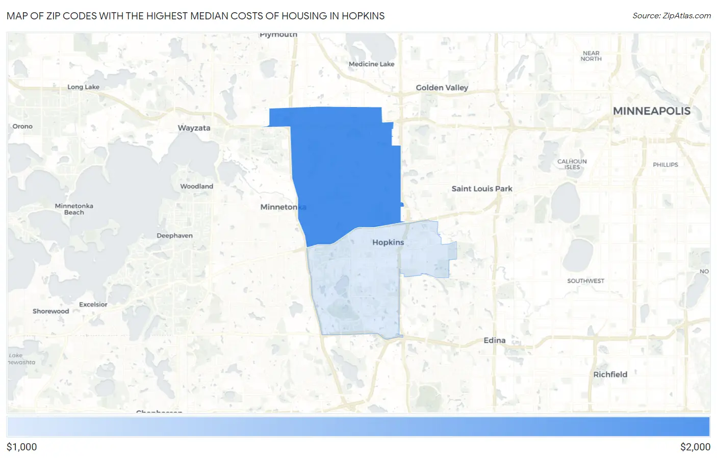 Zip Codes with the Highest Median Costs of Housing in Hopkins Map