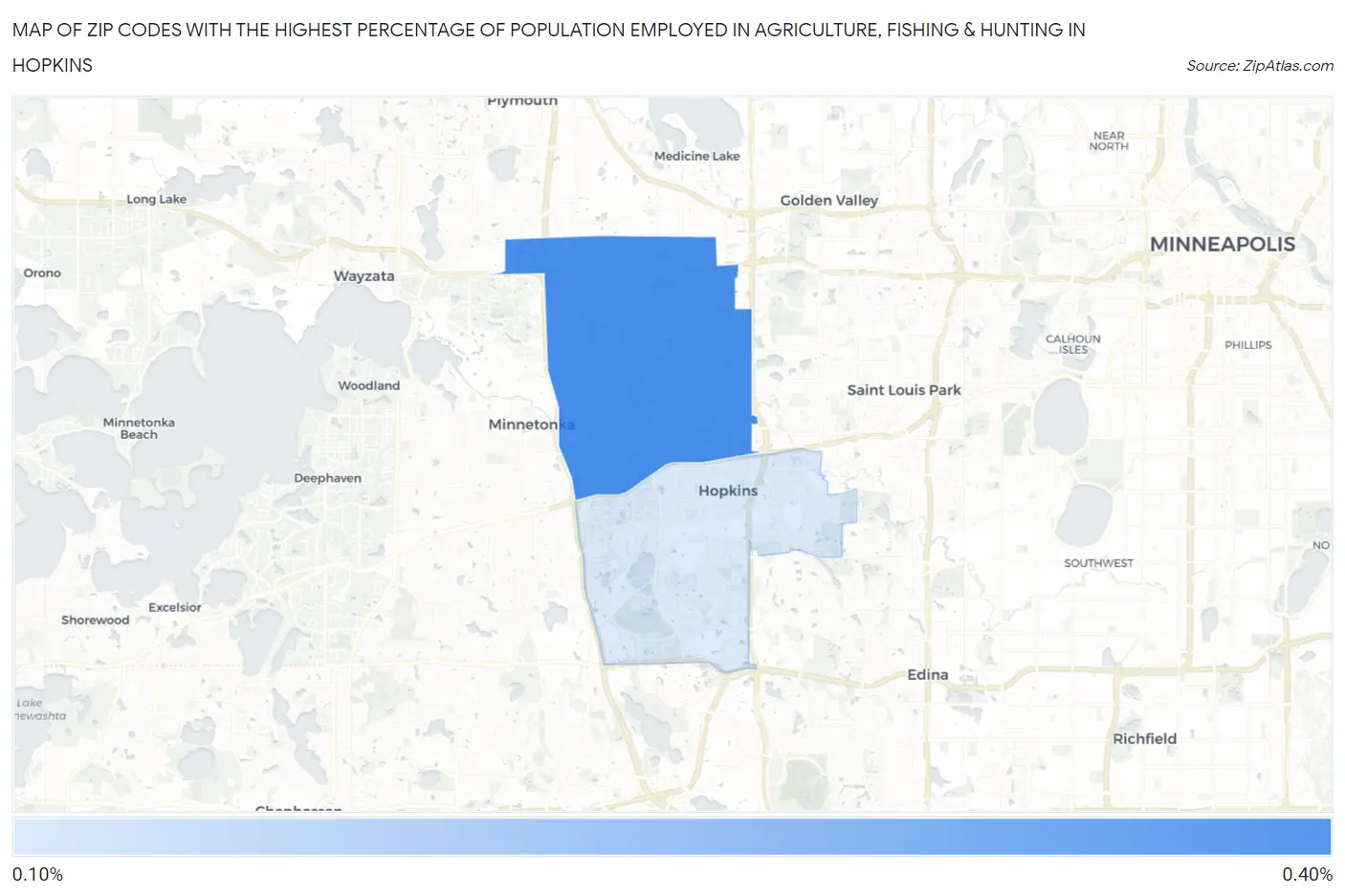 Zip Codes with the Highest Percentage of Population Employed in Agriculture, Fishing & Hunting in Hopkins Map