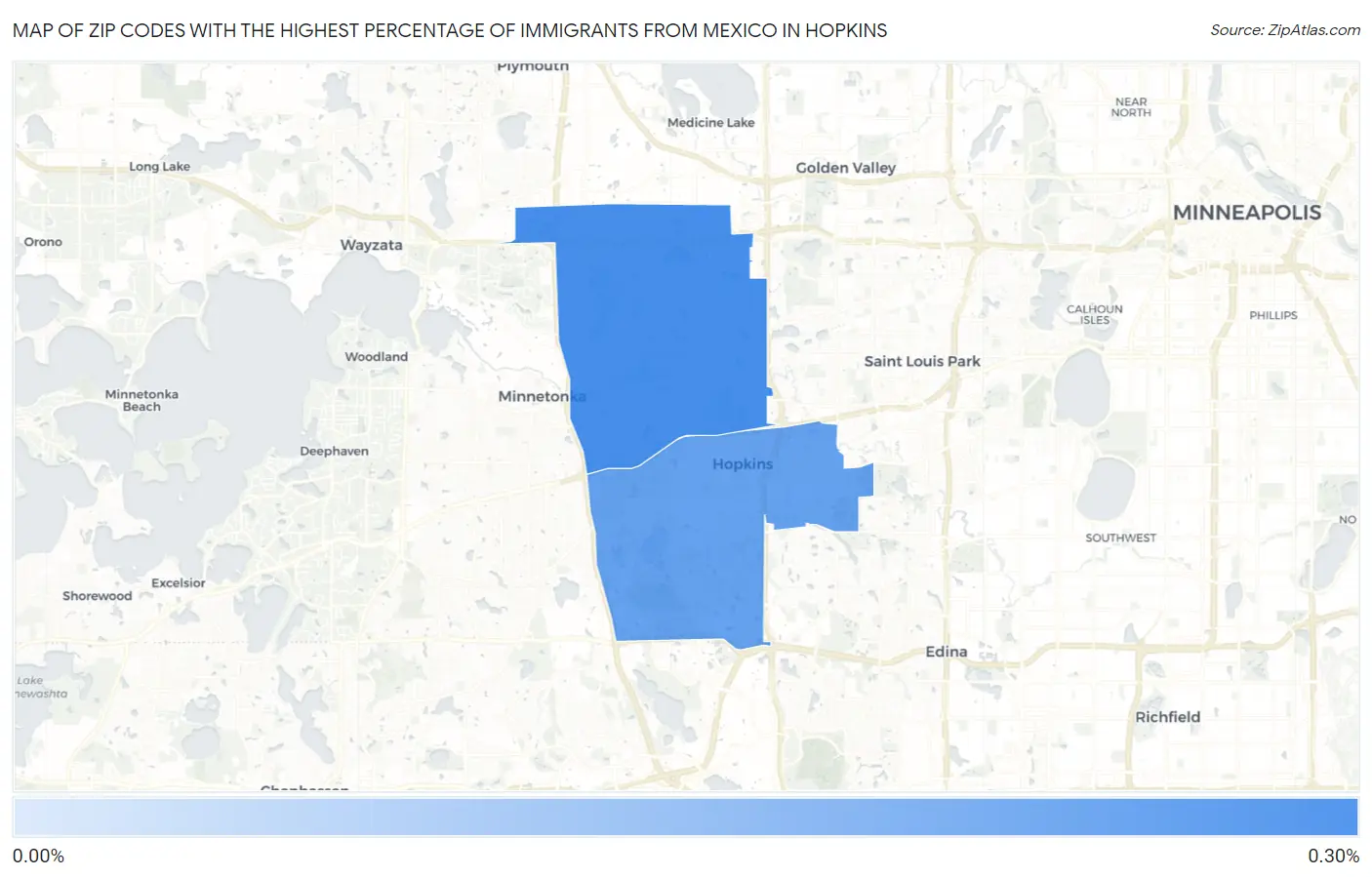 Zip Codes with the Highest Percentage of Immigrants from Mexico in Hopkins Map