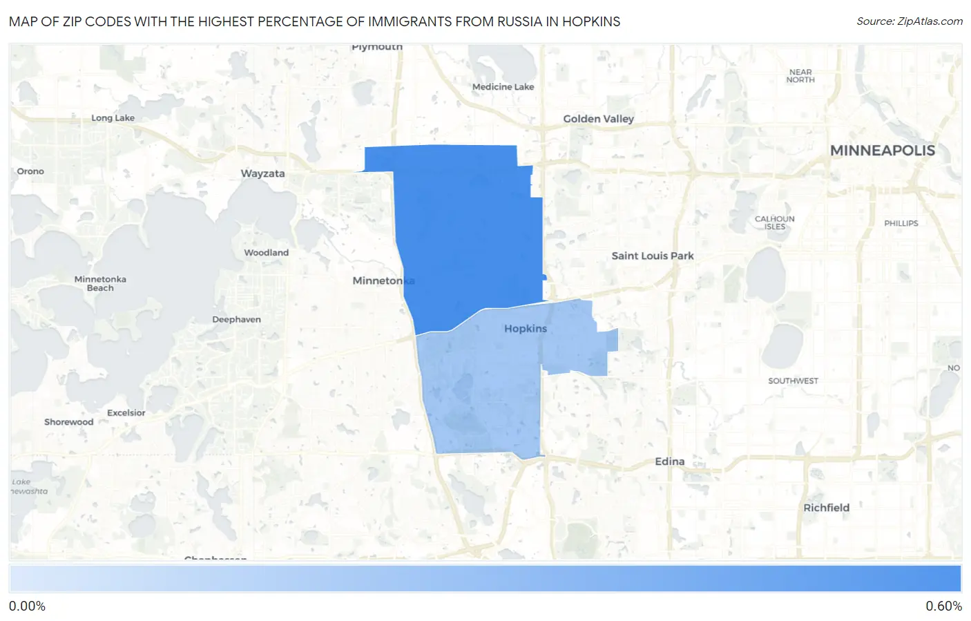 Zip Codes with the Highest Percentage of Immigrants from Russia in Hopkins Map