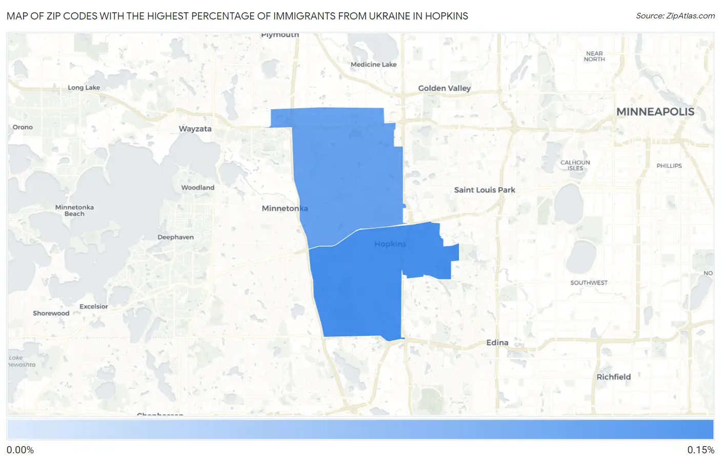 Zip Codes with the Highest Percentage of Immigrants from Ukraine in Hopkins Map