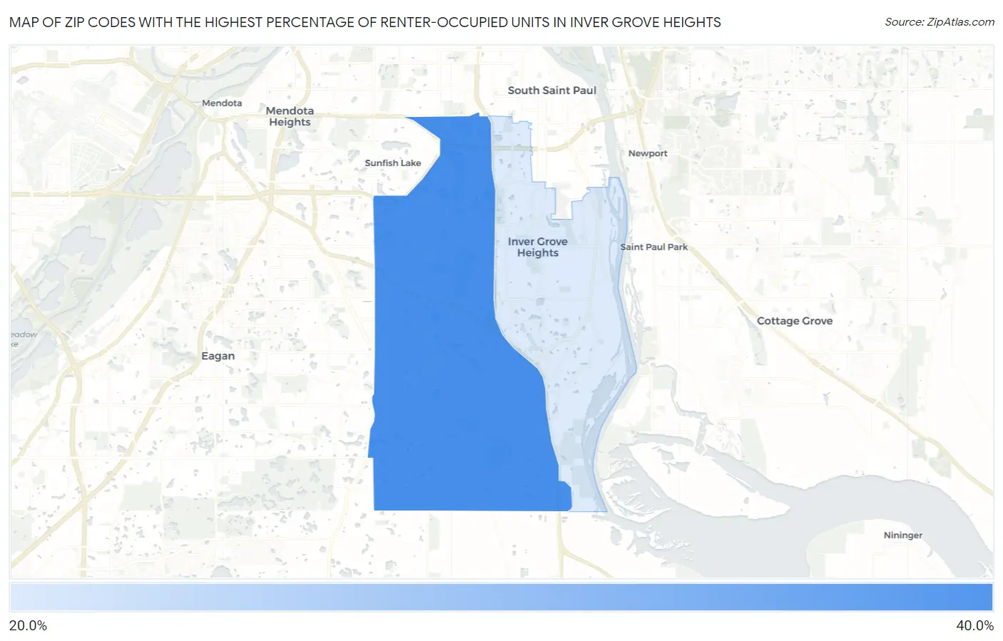 Zip Codes with the Highest Percentage of Renter-Occupied Units in Inver Grove Heights Map