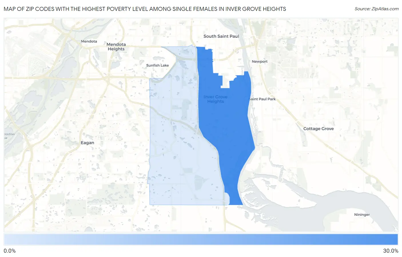 Zip Codes with the Highest Poverty Level Among Single Females in Inver Grove Heights Map