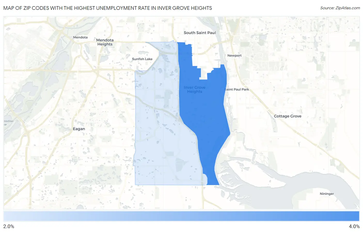 Zip Codes with the Highest Unemployment Rate in Inver Grove Heights Map