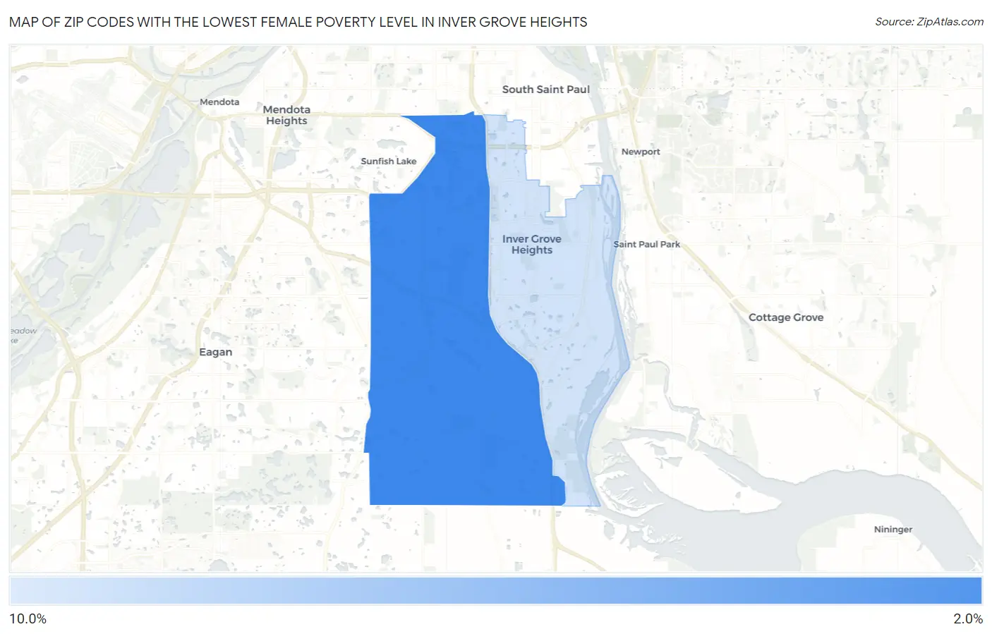 Zip Codes with the Lowest Female Poverty Level in Inver Grove Heights Map