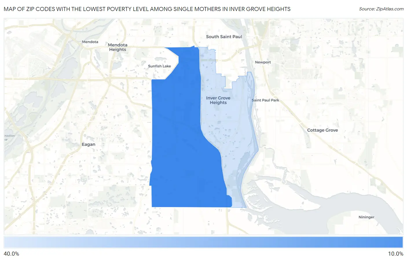 Zip Codes with the Lowest Poverty Level Among Single Mothers in Inver Grove Heights Map