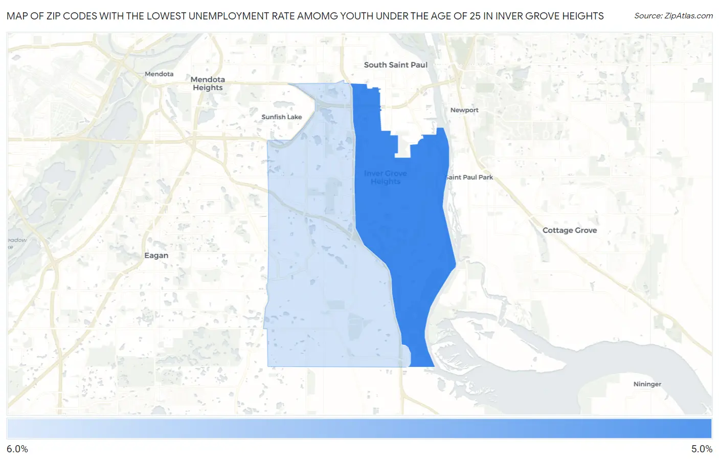 Zip Codes with the Lowest Unemployment Rate Amomg Youth Under the Age of 25 in Inver Grove Heights Map