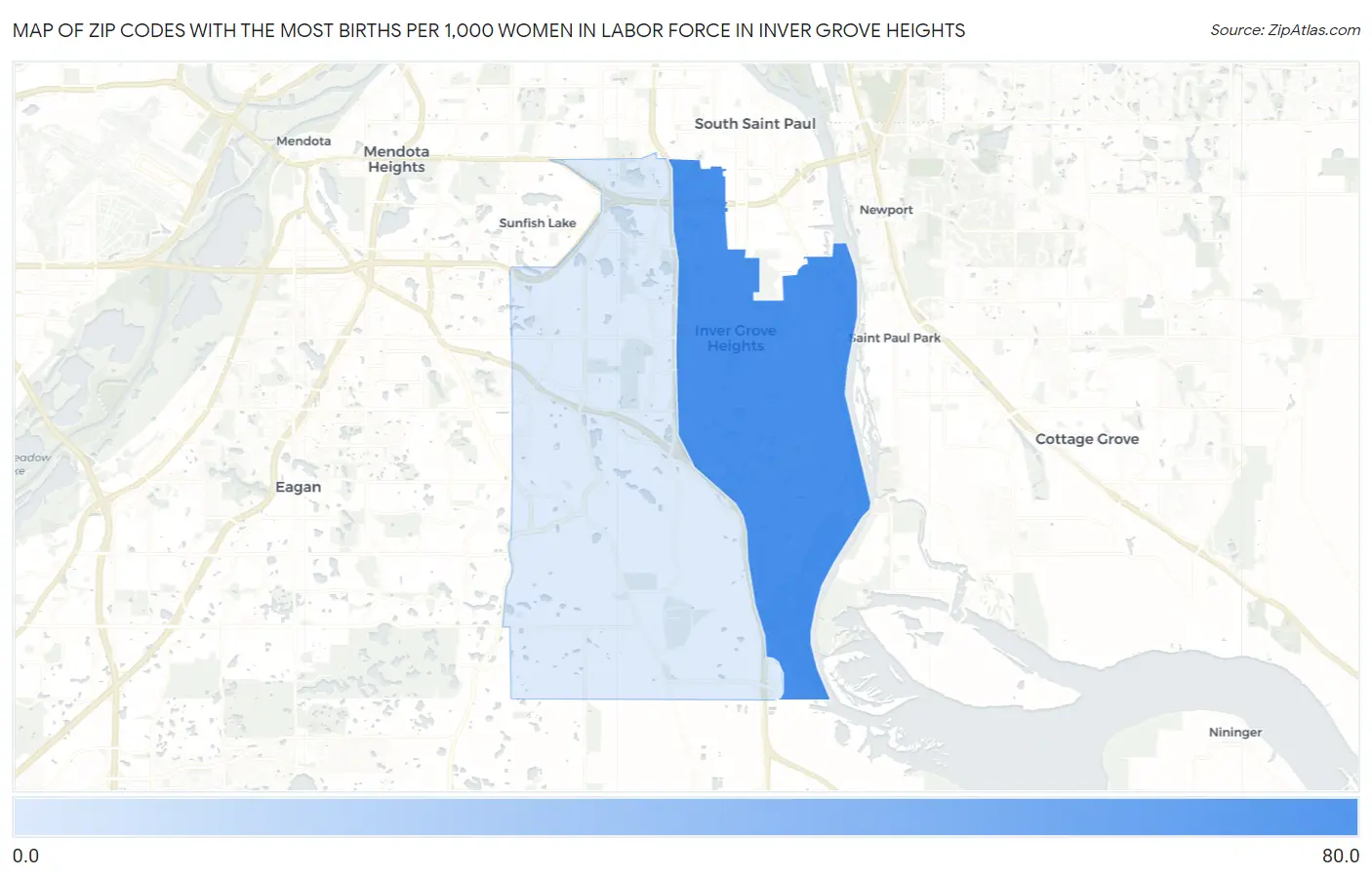 Zip Codes with the Most Births per 1,000 Women in Labor Force in Inver Grove Heights Map