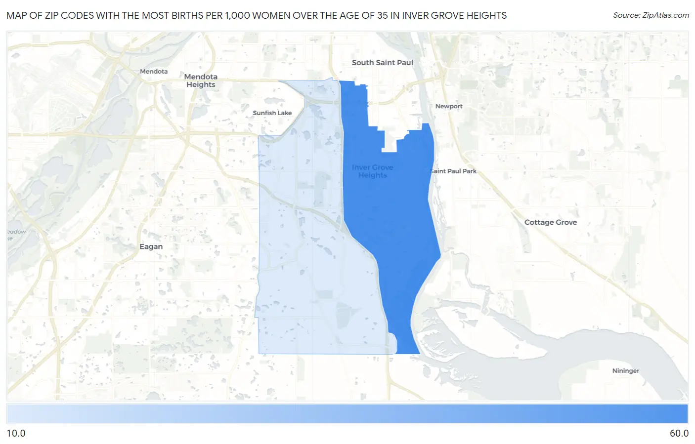 Zip Codes with the Most Births per 1,000 Women Over the Age of 35 in Inver Grove Heights Map