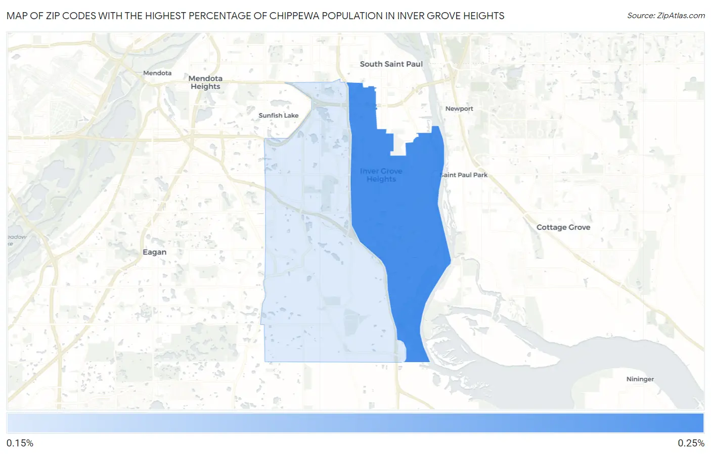 Zip Codes with the Highest Percentage of Chippewa Population in Inver Grove Heights Map