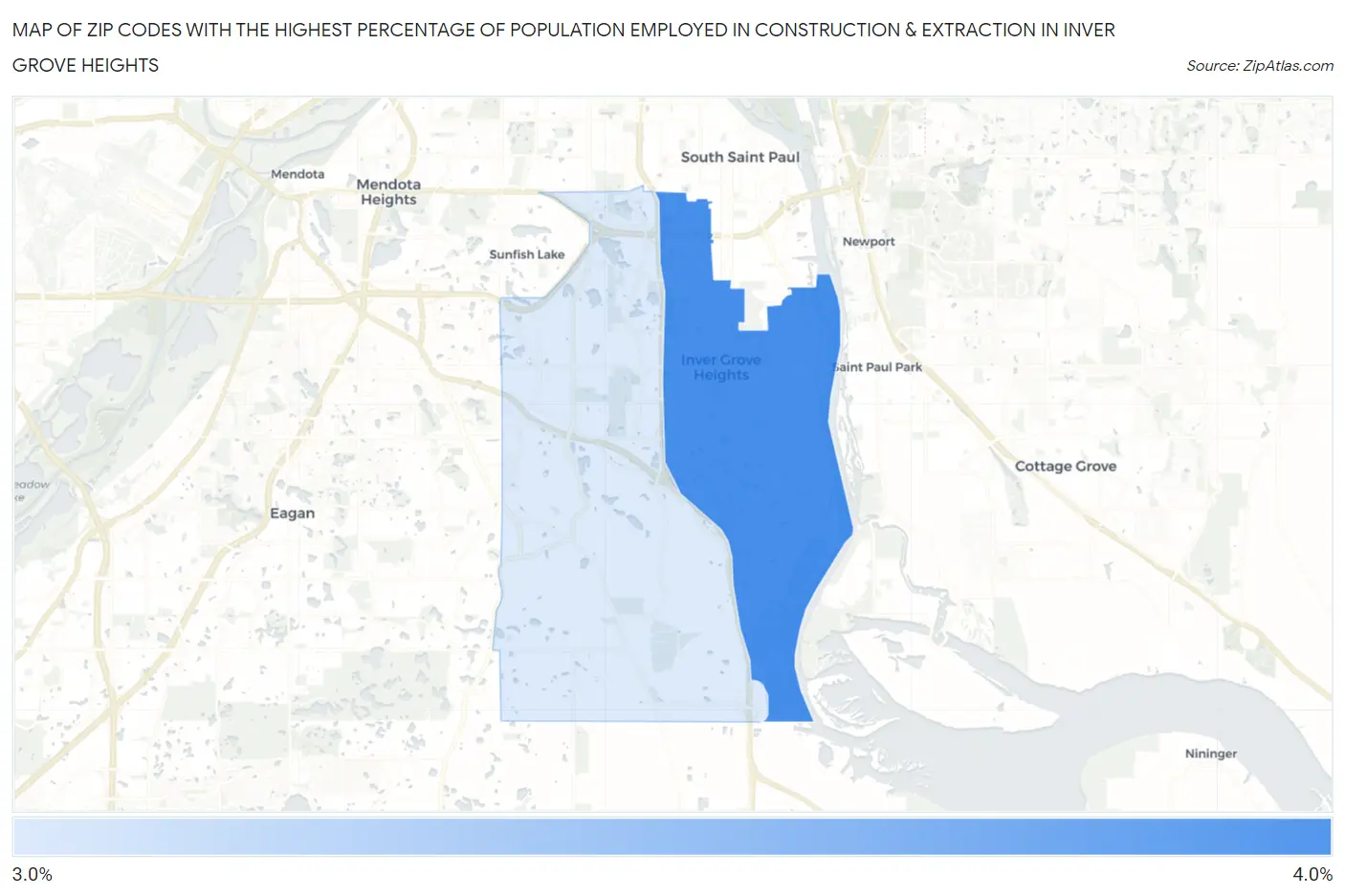 Zip Codes with the Highest Percentage of Population Employed in Construction & Extraction in Inver Grove Heights Map
