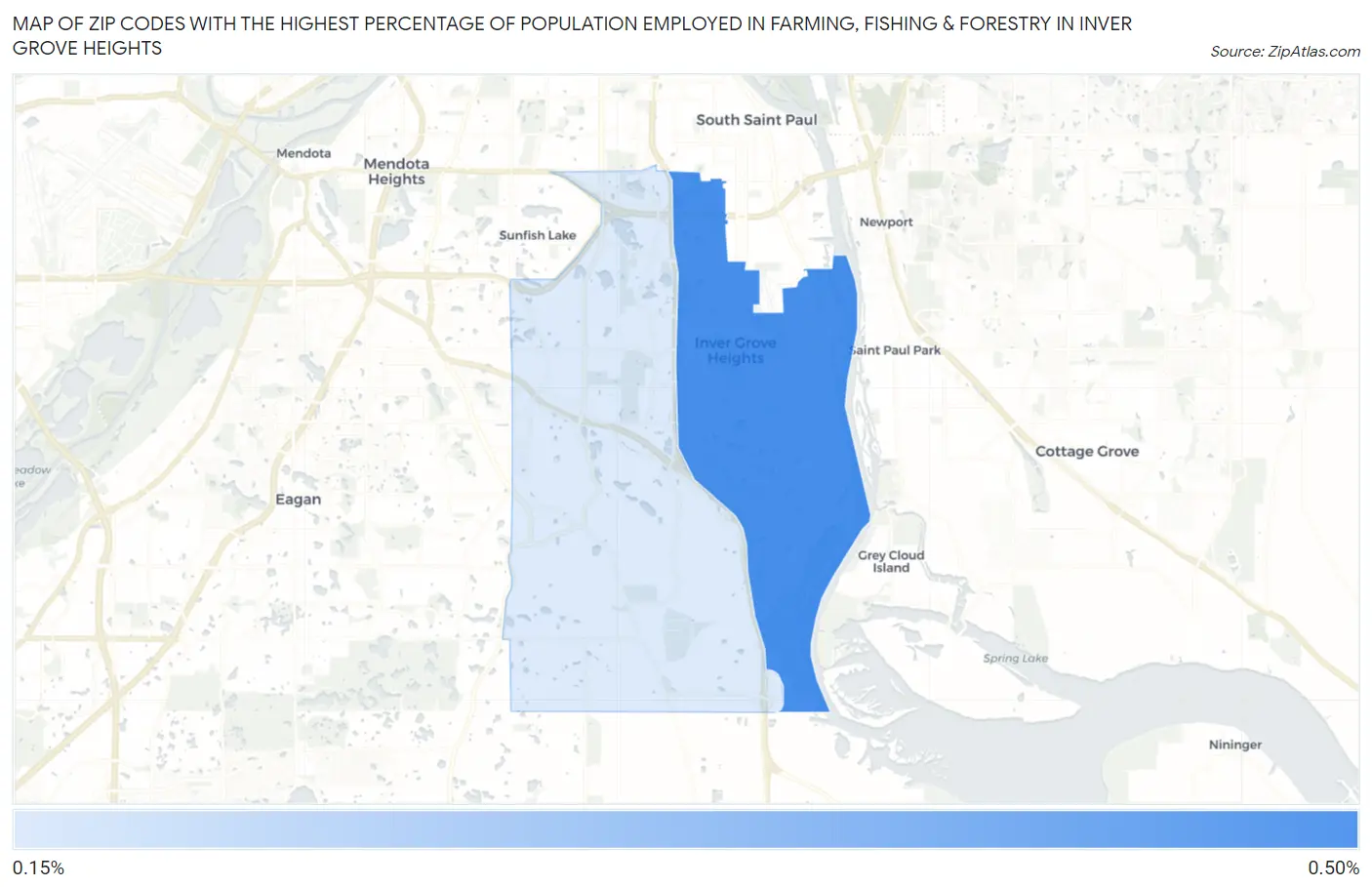 Zip Codes with the Highest Percentage of Population Employed in Farming, Fishing & Forestry in Inver Grove Heights Map