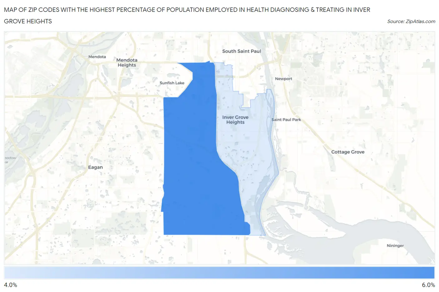 Zip Codes with the Highest Percentage of Population Employed in Health Diagnosing & Treating in Inver Grove Heights Map