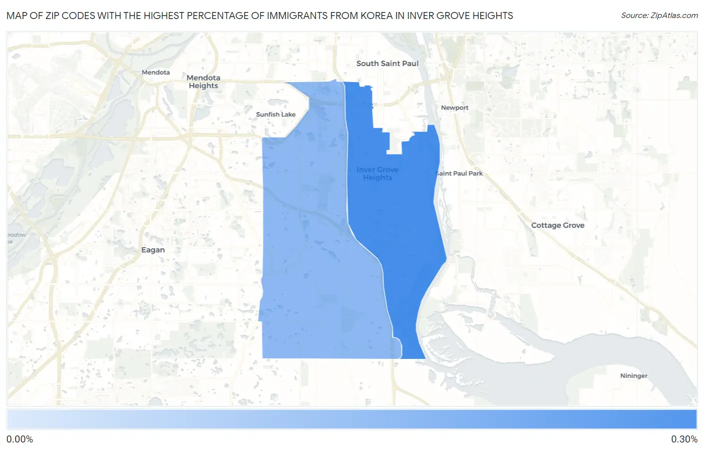 Zip Codes with the Highest Percentage of Immigrants from Korea in Inver Grove Heights Map