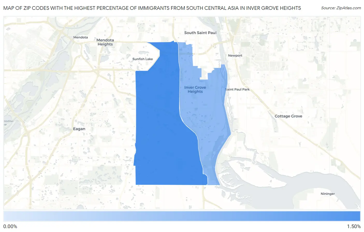 Zip Codes with the Highest Percentage of Immigrants from South Central Asia in Inver Grove Heights Map