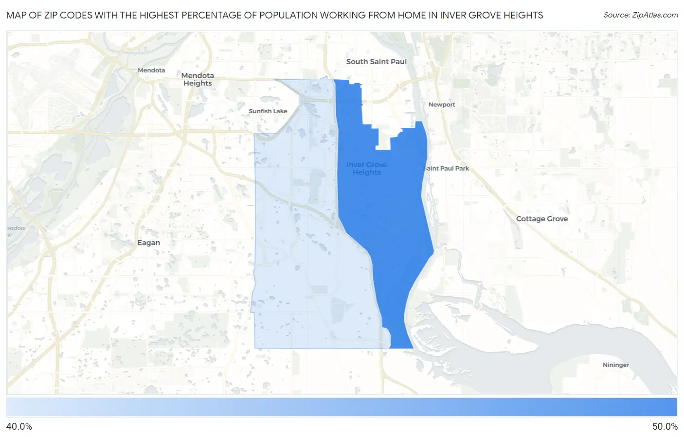 Zip Codes with the Highest Percentage of Population Working from Home in Inver Grove Heights Map