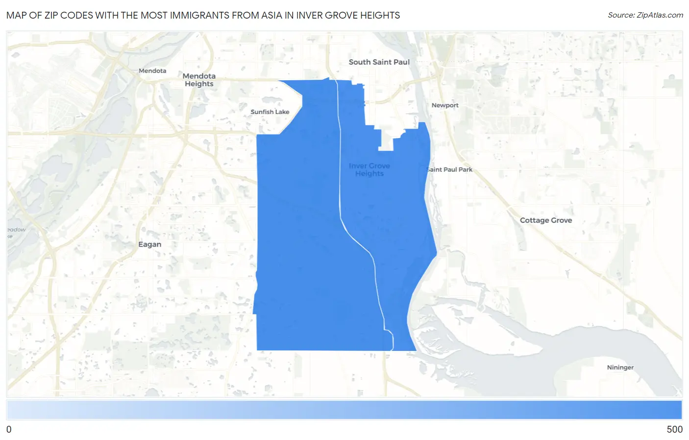Zip Codes with the Most Immigrants from Asia in Inver Grove Heights Map