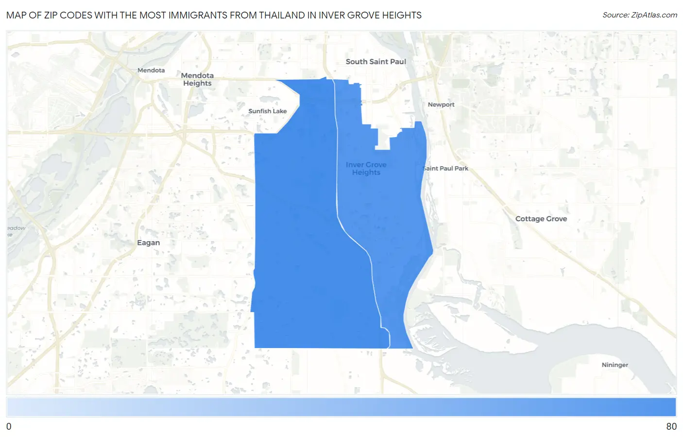 Zip Codes with the Most Immigrants from Thailand in Inver Grove Heights Map