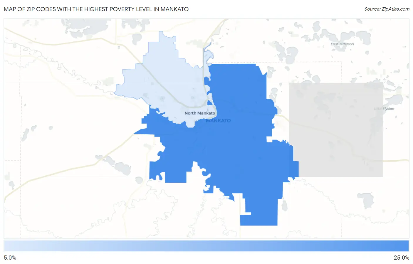Zip Codes with the Highest Poverty Level in Mankato Map