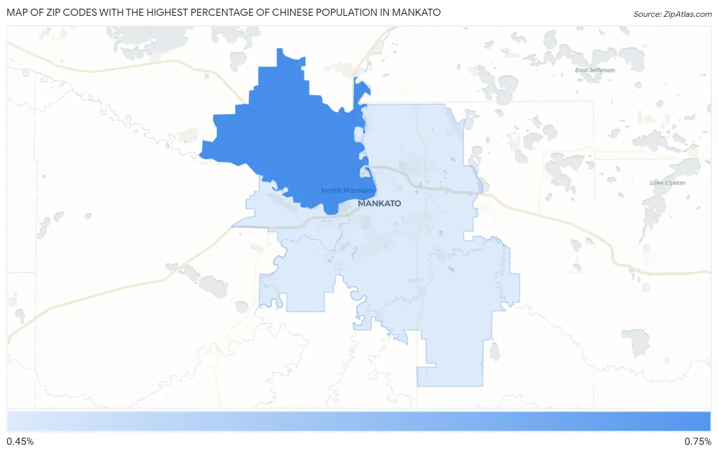Zip Codes with the Highest Percentage of Chinese Population in Mankato Map