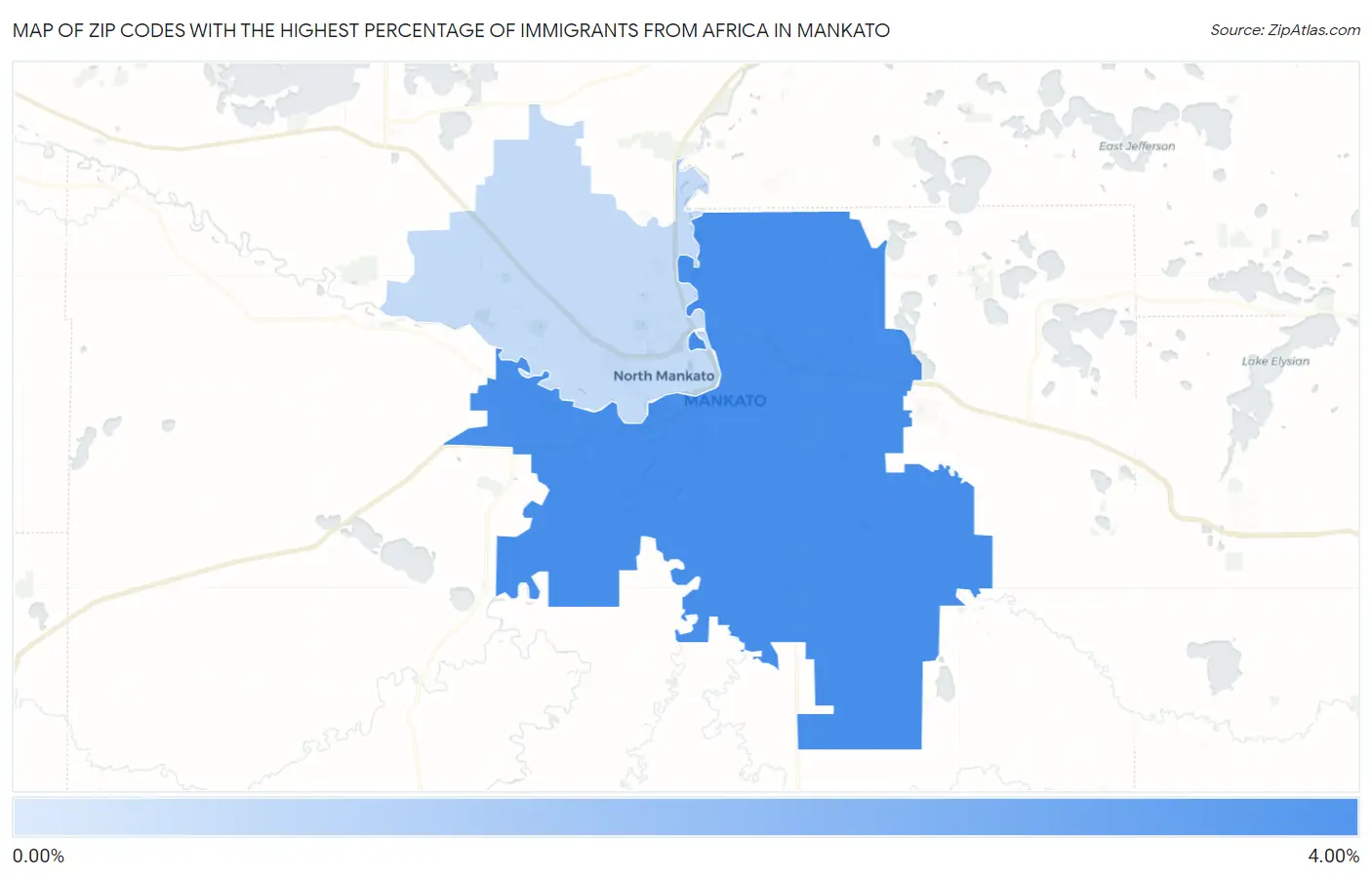 Zip Codes with the Highest Percentage of Immigrants from Africa in Mankato Map