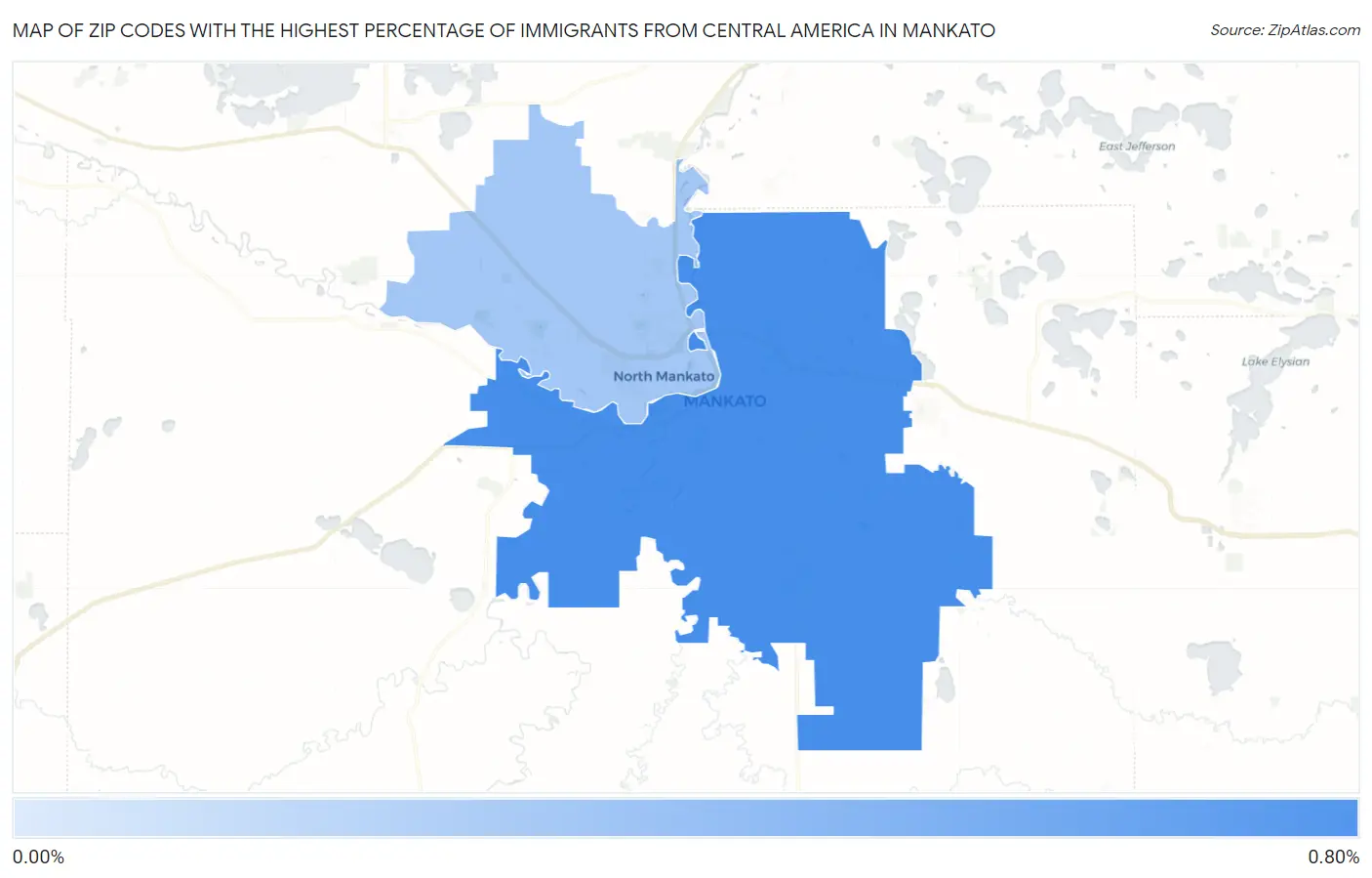 Zip Codes with the Highest Percentage of Immigrants from Central America in Mankato Map