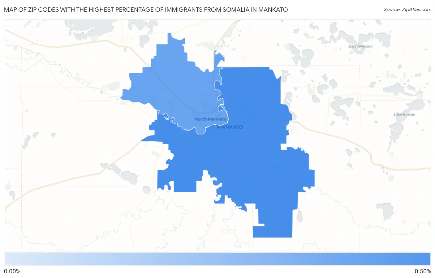 Zip Codes with the Highest Percentage of Immigrants from Somalia in Mankato Map