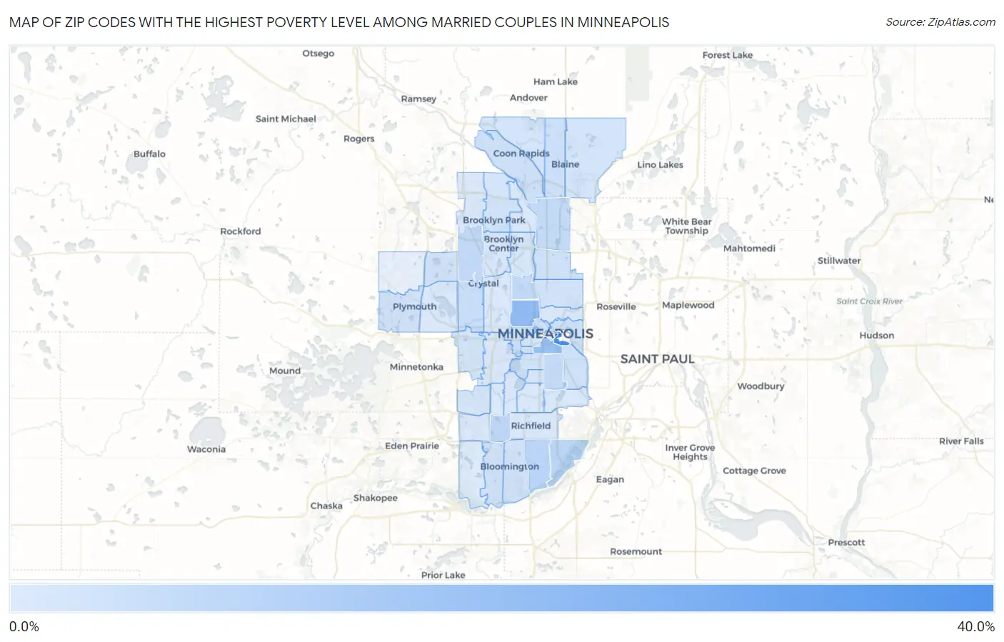 Zip Codes with the Highest Poverty Level Among Married Couples in Minneapolis Map