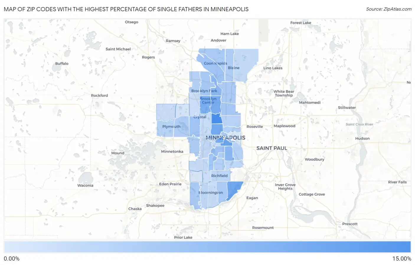 Zip Codes with the Highest Percentage of Single Fathers in Minneapolis Map