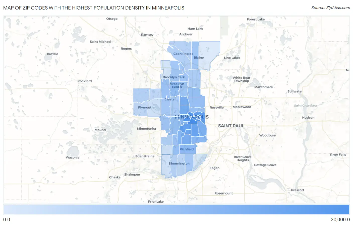 Zip Codes with the Highest Population Density in Minneapolis Map