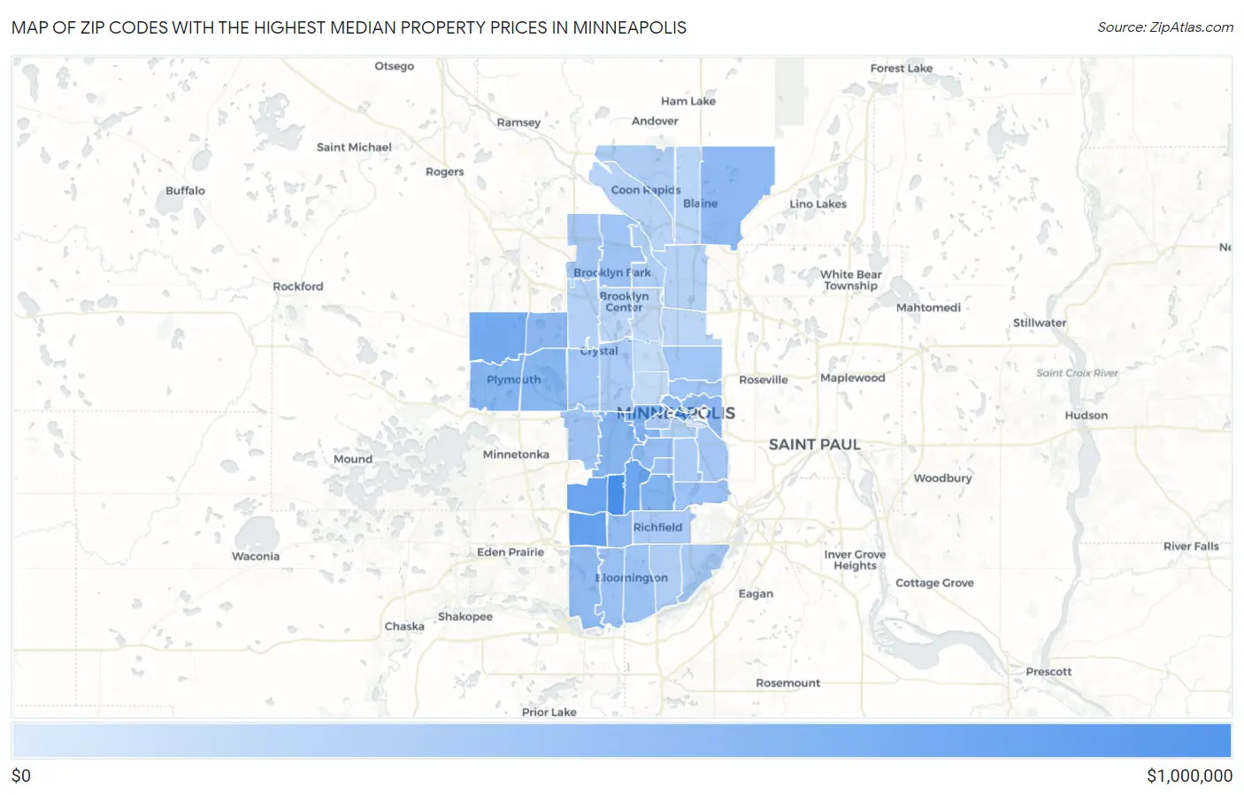 Zip Codes with the Highest Median Property Prices in Minneapolis Map