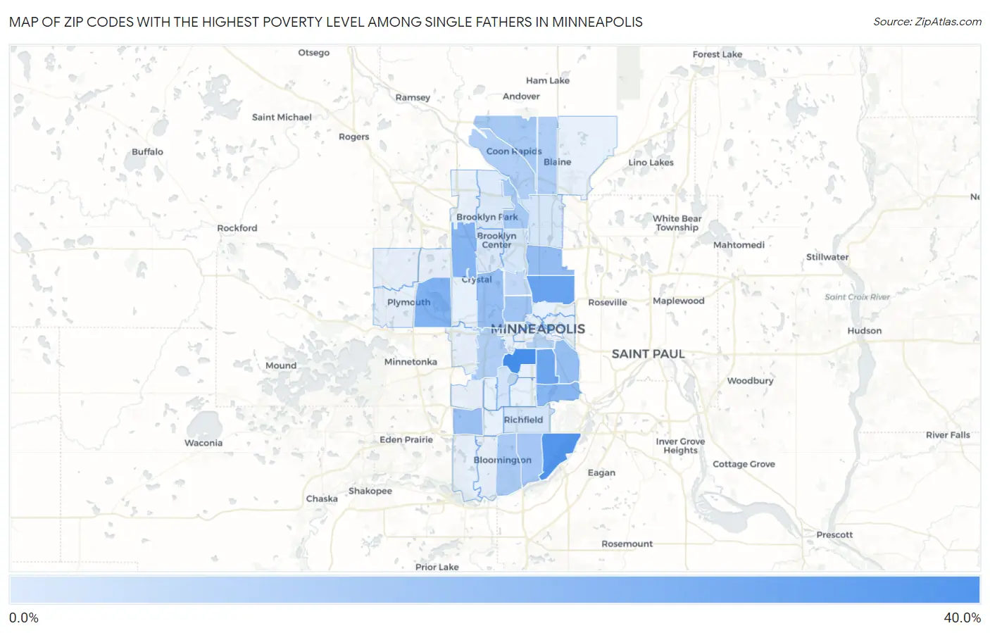Zip Codes with the Highest Poverty Level Among Single Fathers in Minneapolis Map