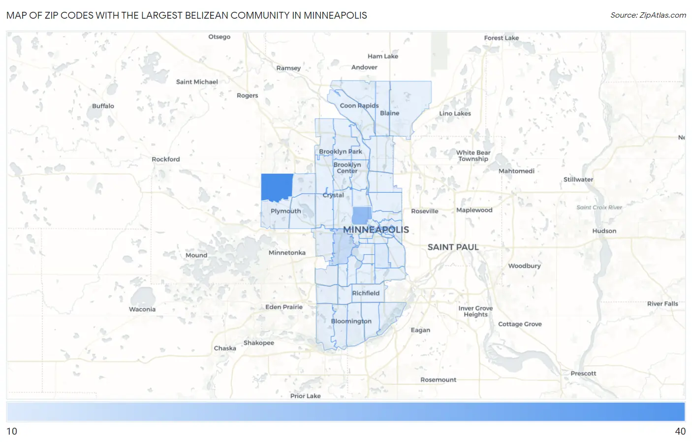 Zip Codes with the Largest Belizean Community in Minneapolis Map