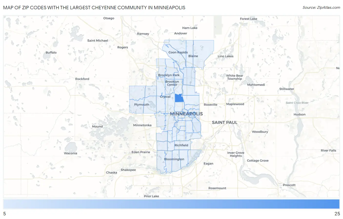 Zip Codes with the Largest Cheyenne Community in Minneapolis Map