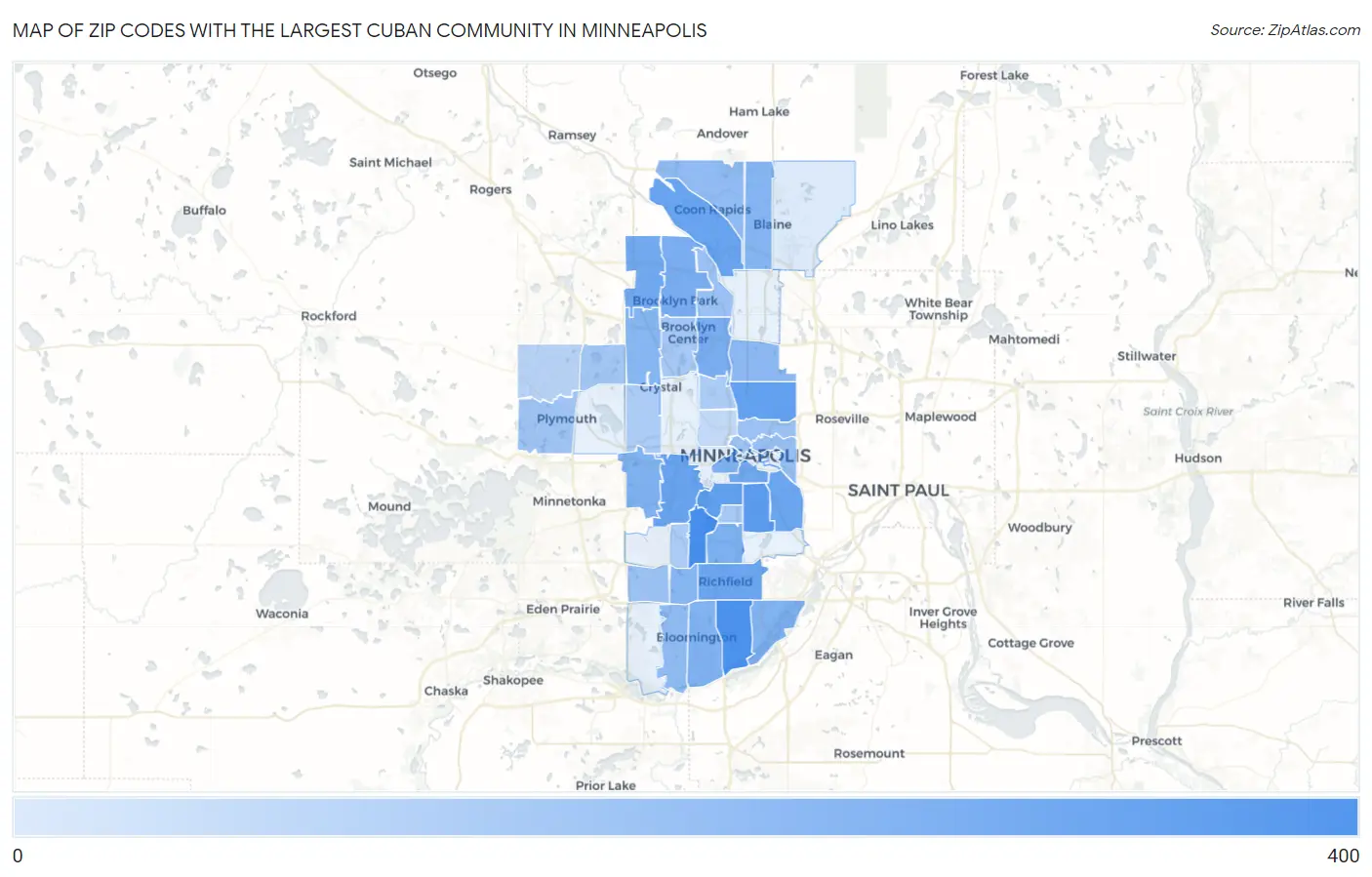 Zip Codes with the Largest Cuban Community in Minneapolis Map