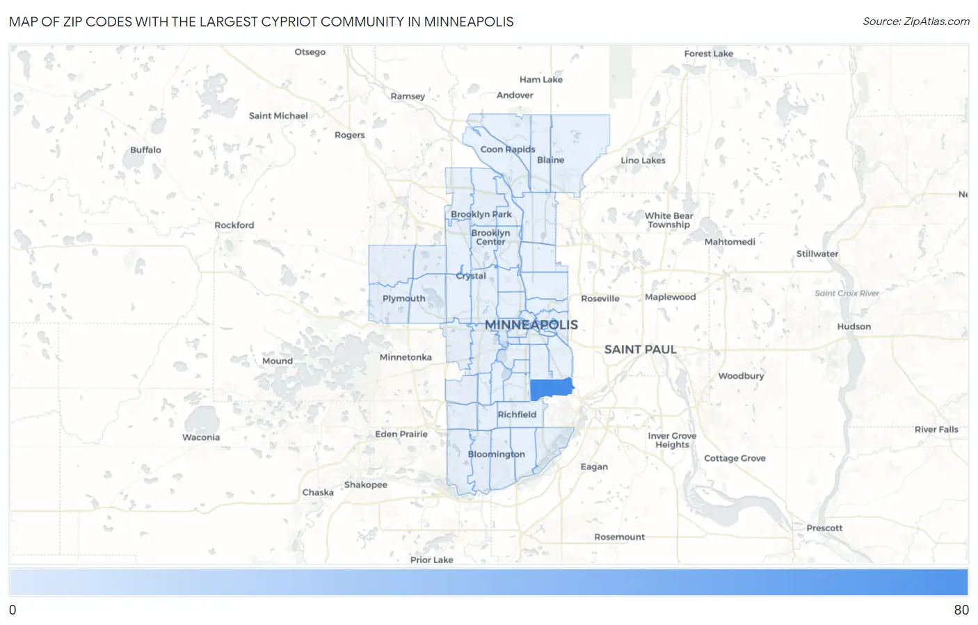 Zip Codes with the Largest Cypriot Community in Minneapolis Map